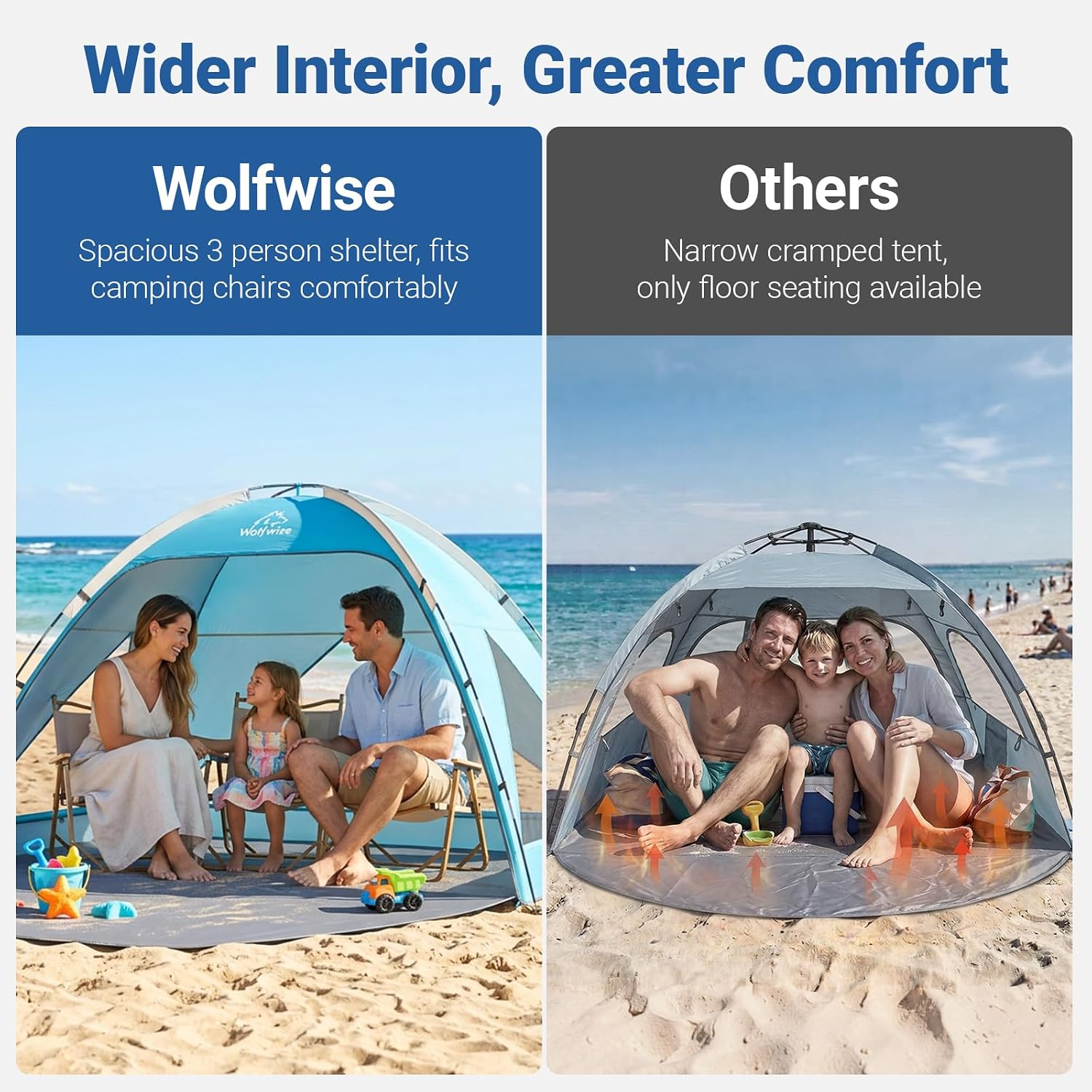 Wolfwise Beach Tent Sun Shelter Portable, Large 3-4 Person Sunshade Cabana