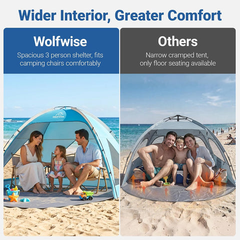 Wolfwise Beach Tent Sun Shelter Portable, Large 3-4 Person Sunshade Cabana