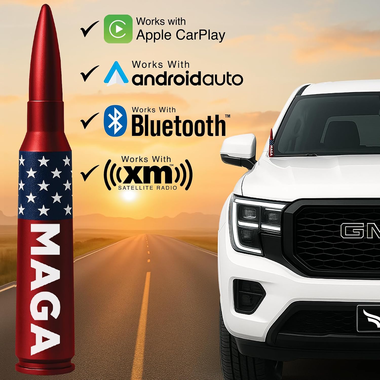 50 Cal Badass Bullet Antenna® Fits Chevy Silverado & GMC Sierra Truck Accessories — Short Replacement Antenna for Trucks — Chevy Silverado 1500 Accessories — Ditch The Whip & Upgrade Your Truck
