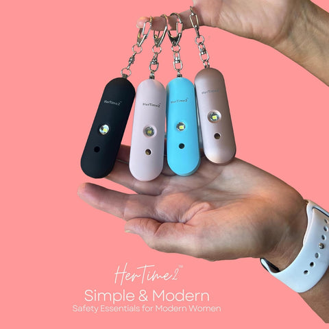 HerTime2 Personal Safety Alarm for Women - Loud Self Defense Siren, Waterproof Keychain with Strobe Light - Battery Powered, Rose Gold