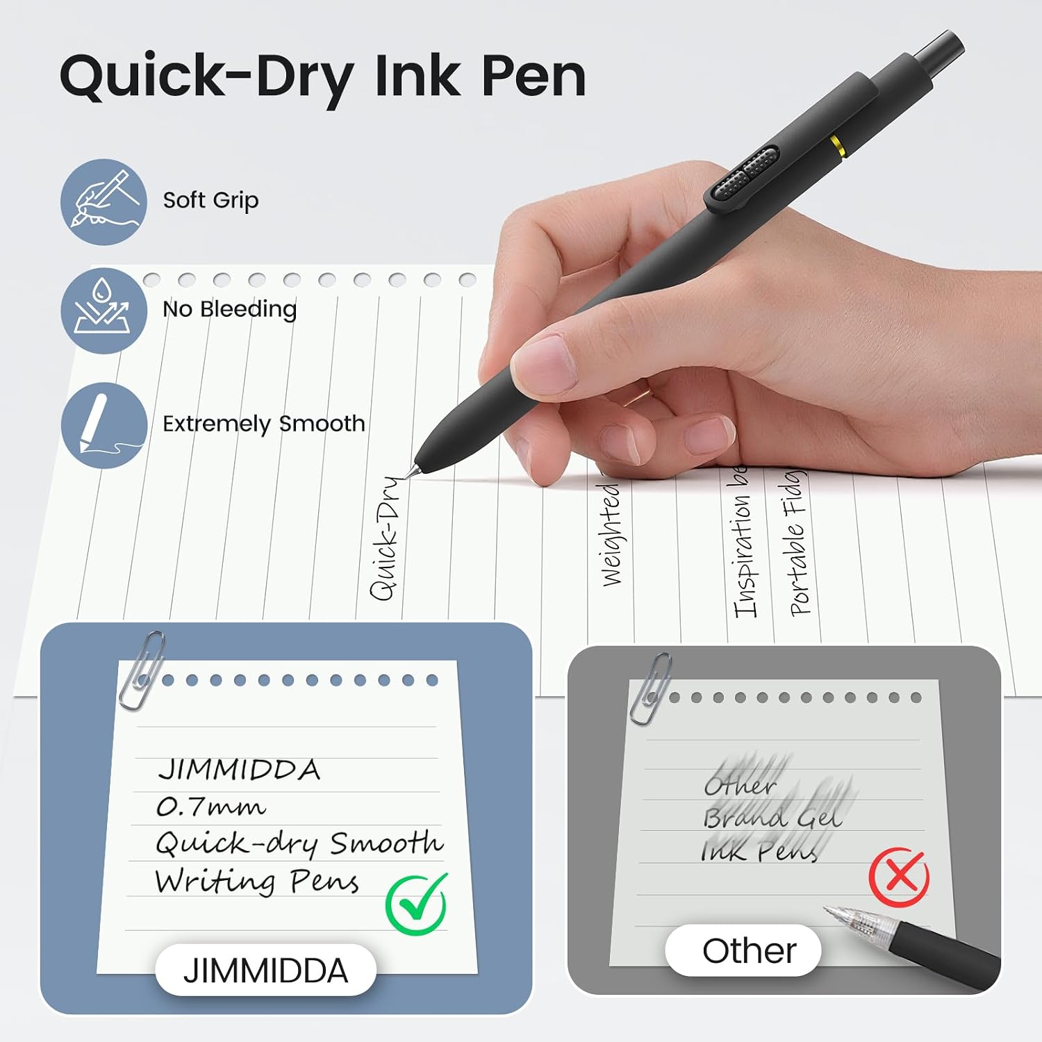 16 Pack Gel Pens, Black Ink Quick-Drying No Smudge with Fidget