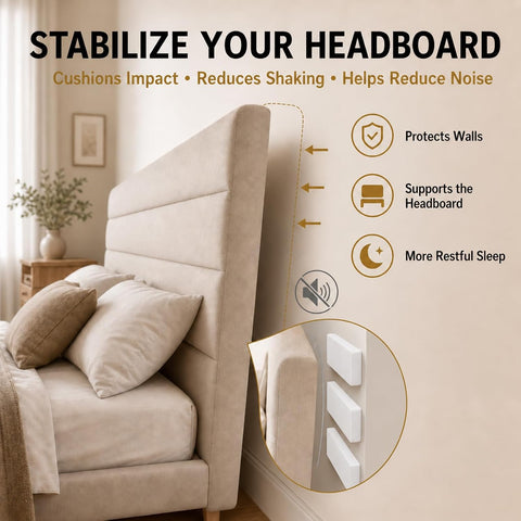 LveSunny 24Pcs Extra Large Headboard Stoppers for Wall, 4 x 2 Inch EVA Foam Furniture Wall Protectors, 8Pcs 1 Inch Thick + 16Pcs 0.2 Inch Thick Bed Frame Noise Stoppers, Couch Wall Spacers, White