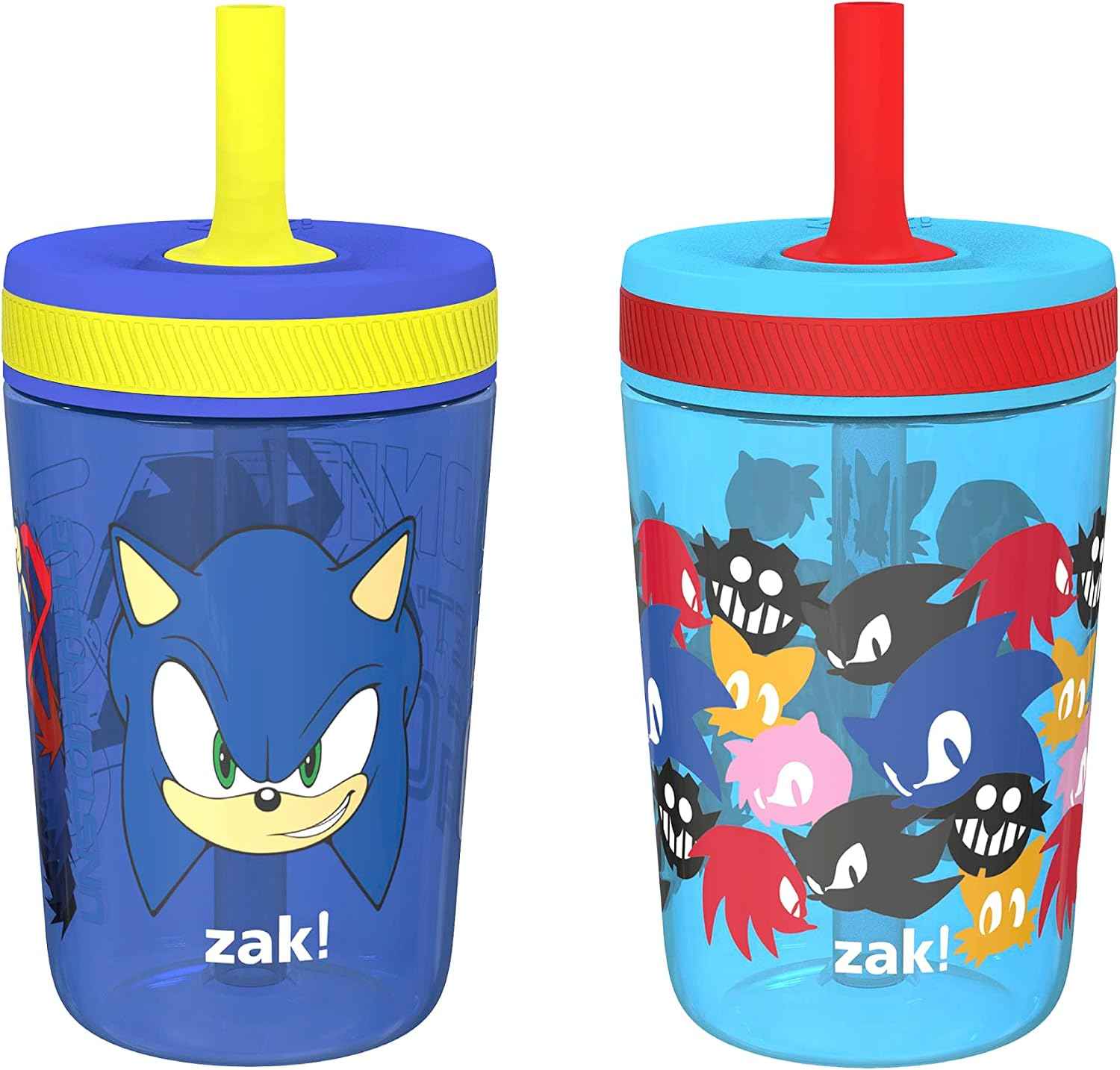 Zak Designs Sonic the Hedgehog Kelso Toddler Cups For Travel or At Home, 15oz 2-Pack Durable Plastic Sippy Cups With Leak-Proof Design is Perfect For Kids (Sonic)