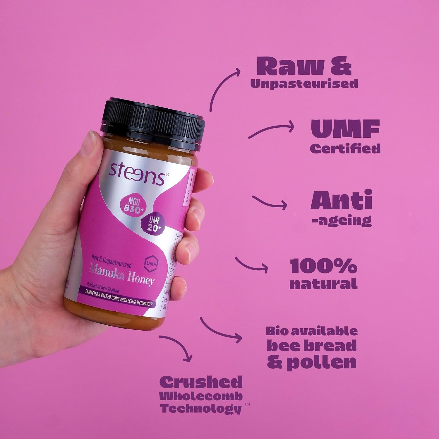 Steens Manuka Honey - MGO 830+ - Pure & Raw 100% Certified UMF 20+ Manuka Honey - Bottled and Sealed in New Zealand - 17.6 Ounce (Pack of 1) New Version