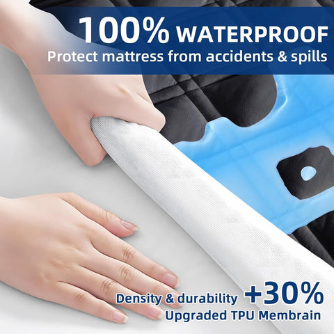 Twin XL Mattress Protector Waterproof, Fitted Deep Pocket 8"-21", Black