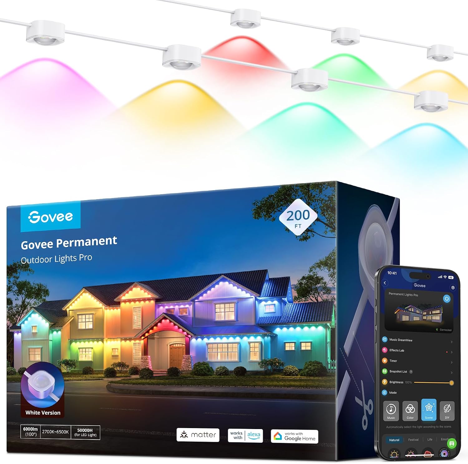 Govee Permanent Outdoor Lights Pro, 200ft with 120 RGBIC LED Lights, White