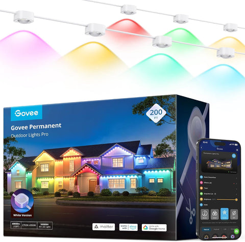 Govee Permanent Outdoor Lights Pro, 200ft with 120 RGBIC LED Lights, White