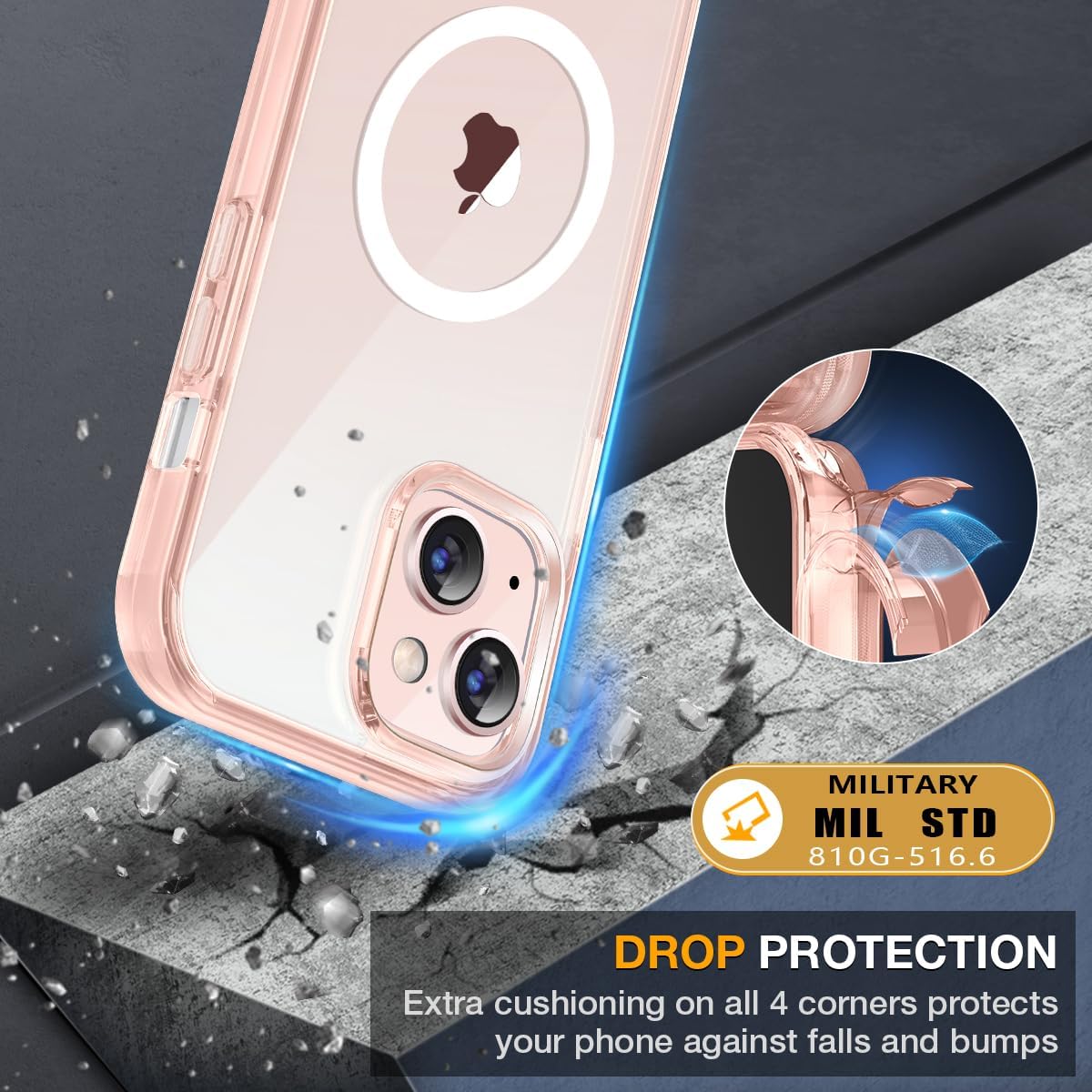 miracase for iPhone 13 Case 6.1",Built-in Glass Screen Protector,Clear Pink