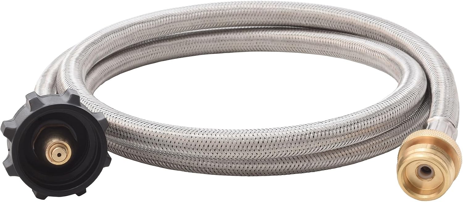 Flame King 5-FT Steel Braided Hose, 1 lb to 20 lb Propane Tank Adapter, Connects Portable Appliances to Standard Propane Tanks with QCC1/Type1 Tank