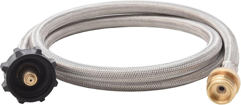 Flame King 5-FT Steel Braided Hose, 1 lb to 20 lb Propane Tank Adapter, Connects Portable Appliances to Standard Propane Tanks with QCC1/Type1 Tank