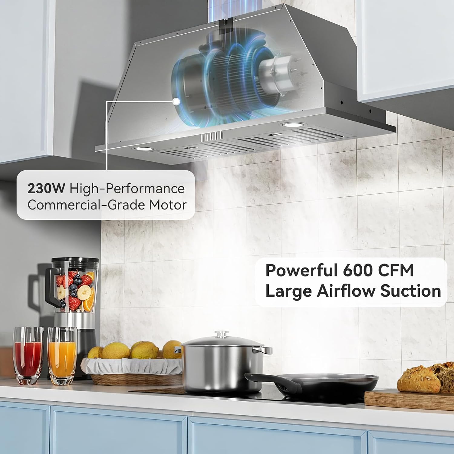 Hermitlux Insert Range Hood 30″ Built-in Vent Hood, 600 CFM for Kitchen