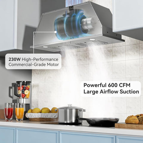 Hermitlux Insert Range Hood 30″ Built-in Vent Hood, 600 CFM for Kitchen