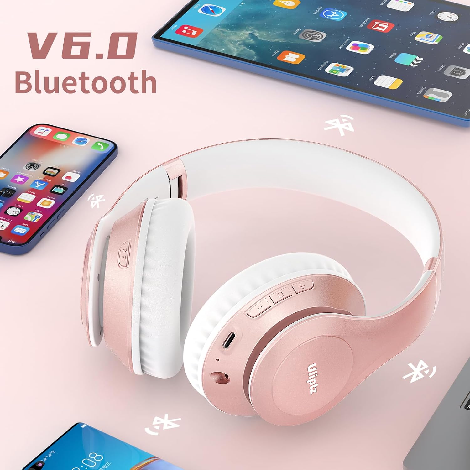 Uliptz Bluetooth Headphones Over Ear, Wireless HiFi Stereo Foldable Headset