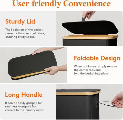 Lifewit 65L Slim Laundry Hamper with Lid and Removable Bag, Black