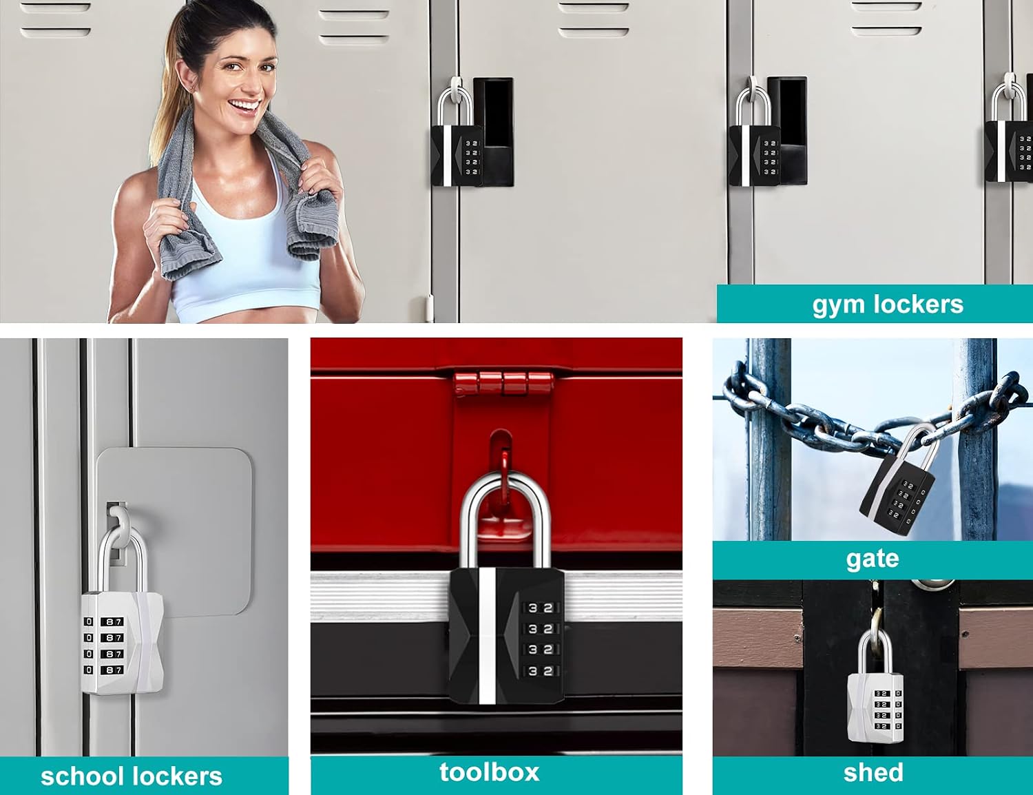 ZHEGE Locker Lock, 4 Digit Combination Lock Gym Lock & White Code (Silver)