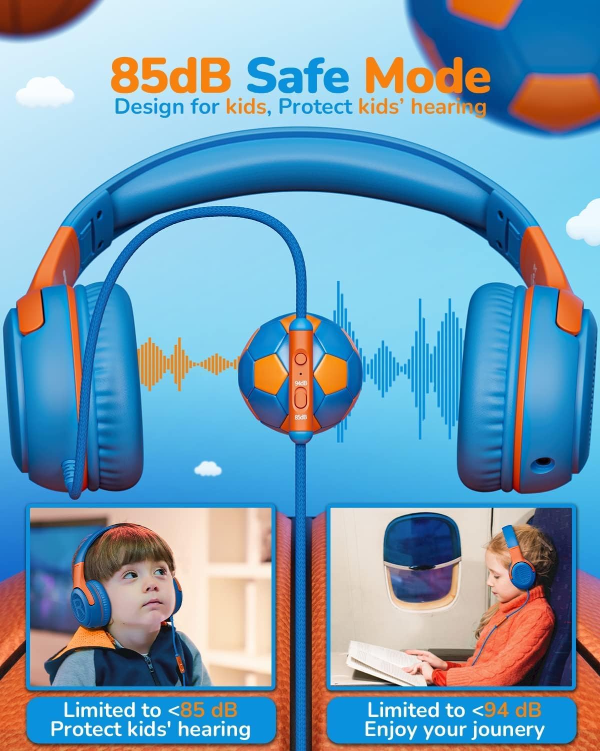 awatrue AT2 2PCS Kids Headphones for School Travel, 85/94dB Safe Volume