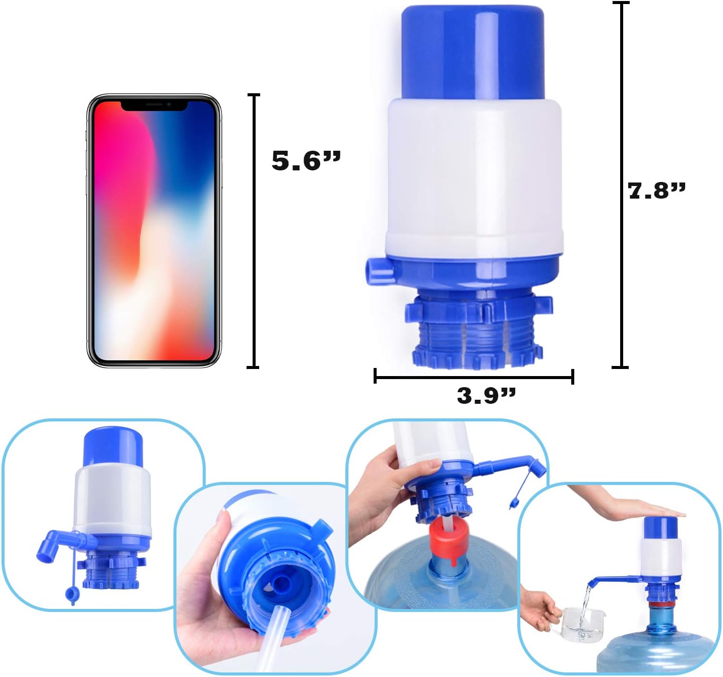 Water Bottles Dispenser Blue Manual Hand Pressure Drinking Fountain Pressure Water Press Pump