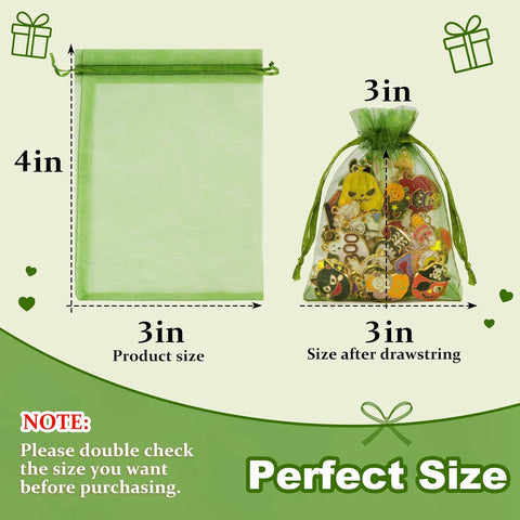 Crweety 50 Pcs Organza Bags 3x4, Green Small Mesh Gift Bags Drawstring Bulk