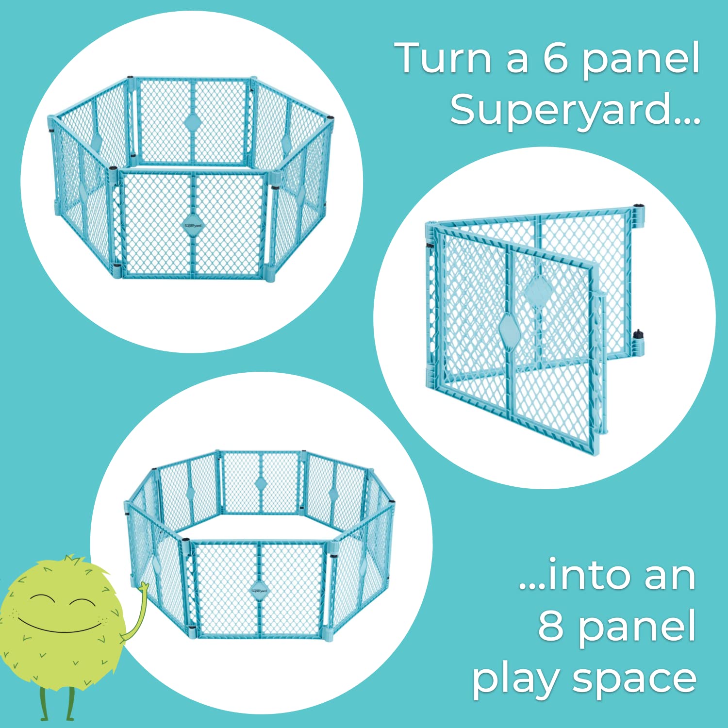 Toddleroo Superyard 2-Panel Extension: Add 65" to Baby Playpens; Aqua