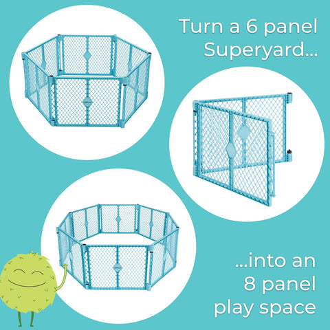 Toddleroo Superyard 2-Panel Extension: Add 65" to Baby Playpens; Aqua