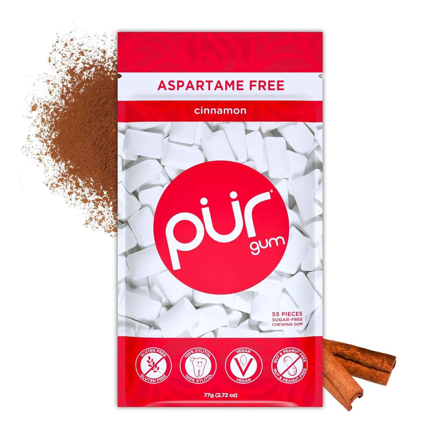 PUR Gum, Cinnamon, Xylitol Gum, No Artificial Flavor, 55 Count