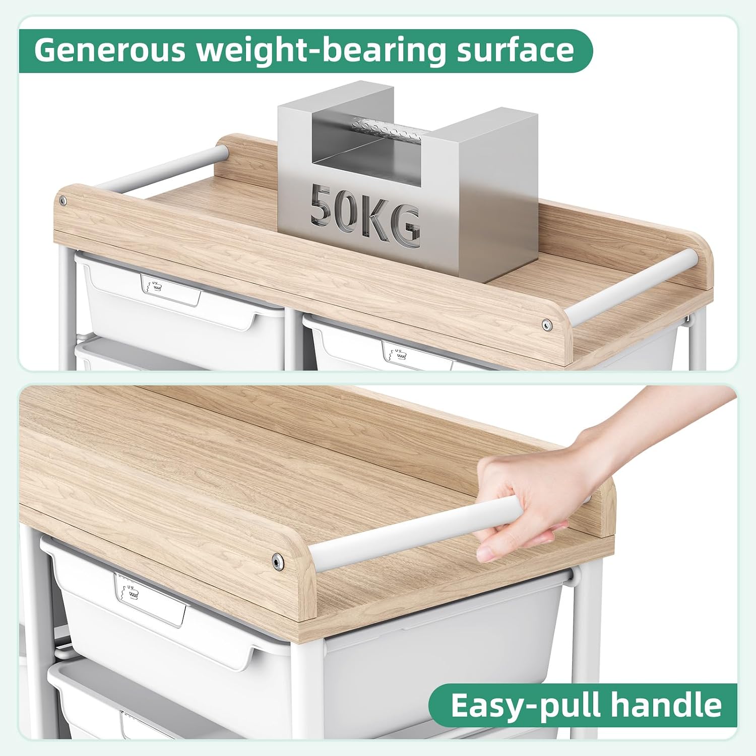 10 Drawer Rolling Storage Cart with Wood Top for Classroom Crafts Green