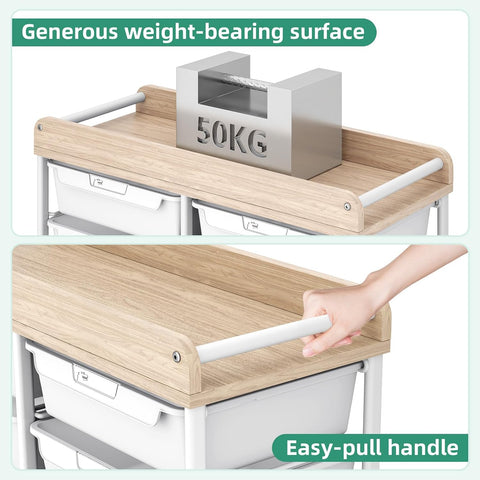 10 Drawer Rolling Storage Cart with Wood Top for Classroom Crafts Green