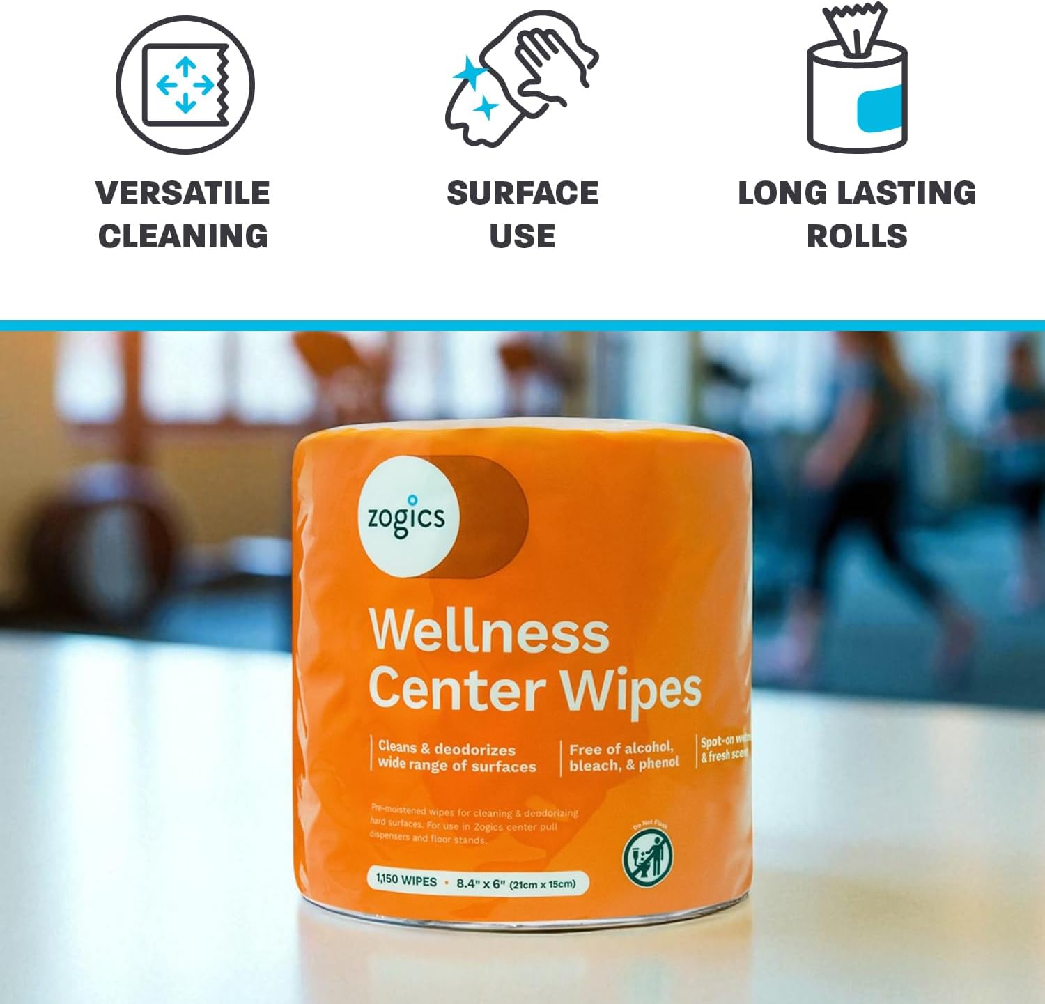 Zogics Wellness Center Cleaning Wipes, 2 Rolls, 2,300 Count