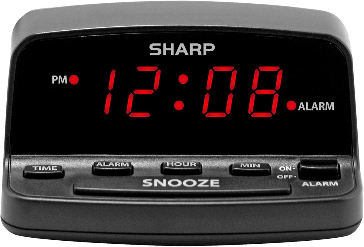 Sharp Digital Alarm Clock with Keyboard Controls, Large Snooze, Red LED