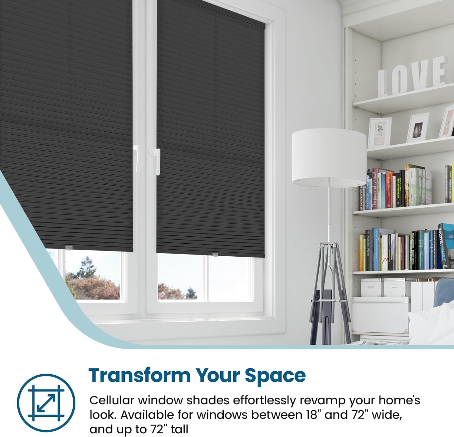 BlindsAvenue Cordless Cellular Shade, Black, 18" W x 48" H