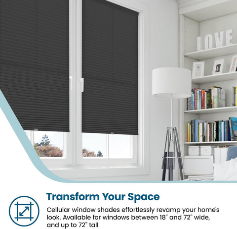 BlindsAvenue Cordless Cellular Shade, Black, 18" W x 48" H