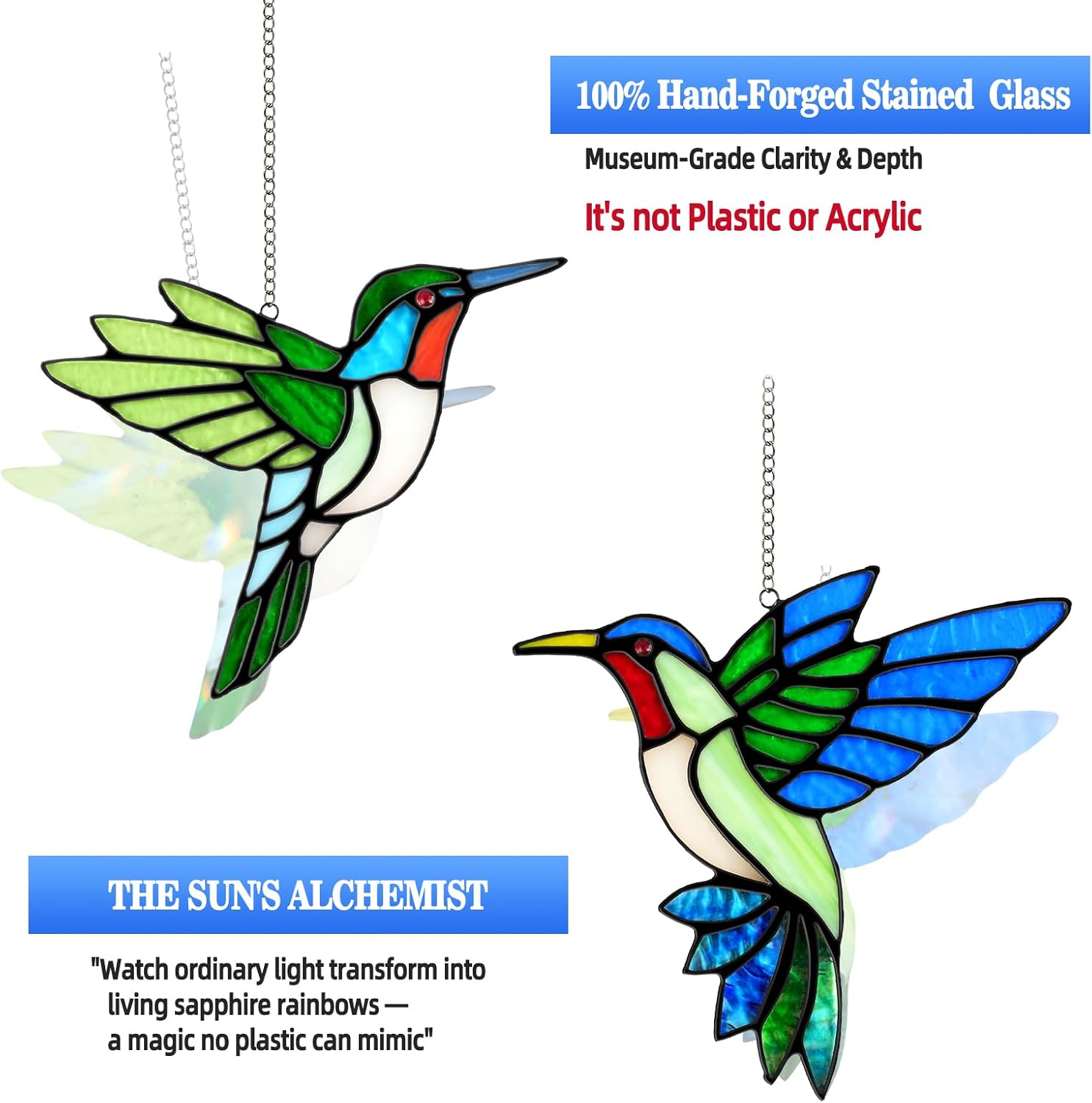 2 Pcs Hummingbird Stained Glass Window Hanging Suncatchers,Gifts for Women