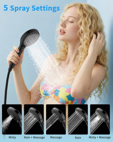 FASDUNT Shower Head with Handheld, High Pressure Showerhead with Hose Black