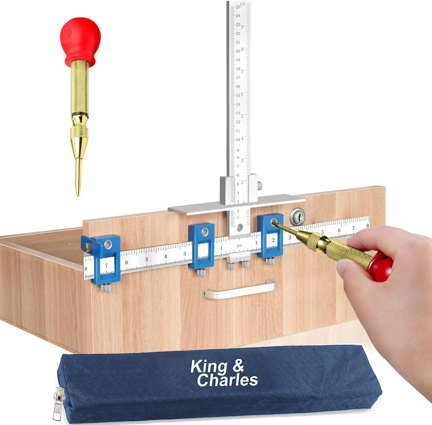 King&Charles Metal Cabinet Hardware Jig & Auto Center Punch Set