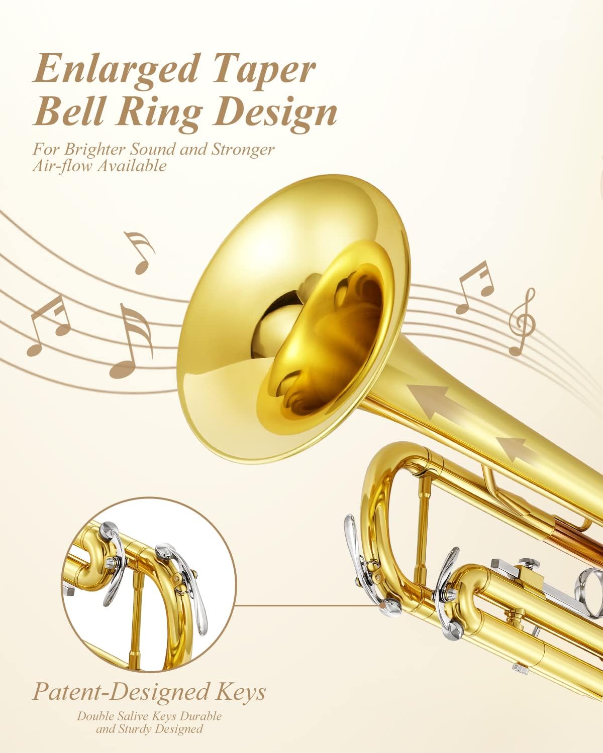 Eastar ETR-390 Standard B Flat Trumpet for Beginners Intermediate, Advanced Upgraded Trumpet Instrument with Hard Case, Cleaning Kit, 7C Mouthpiece, Gloves, Golden
