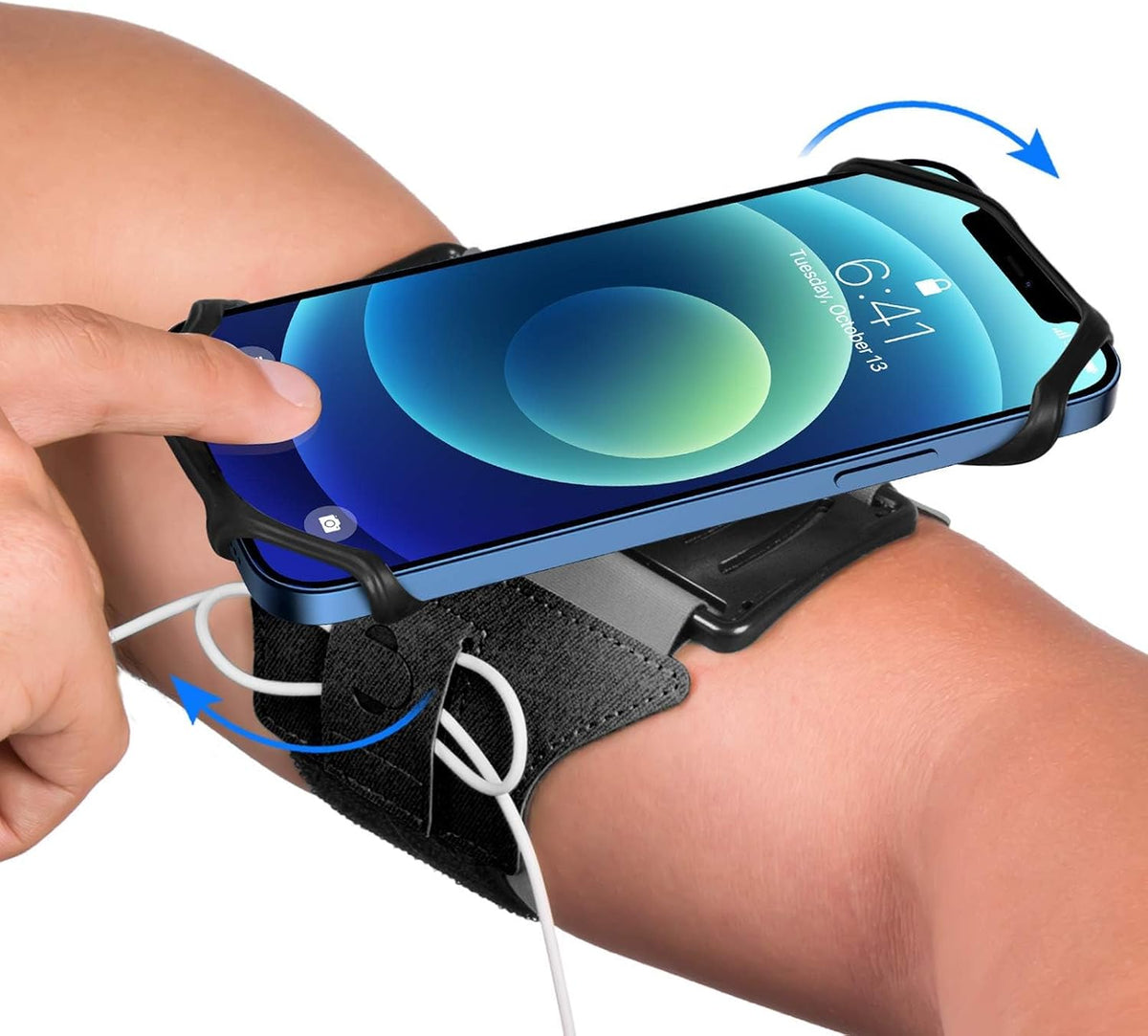 VUP Running Armband 360°Rotatable for iPhone 17/16/15/14/13/Pro Max/Pro/Mini/12/11/SE/Xs/XR/X/8/7/Plus, Fits All 4-6.7 Inch Smartphones, with Key Holder Phone Armband for Running Hiking Biking (Black)