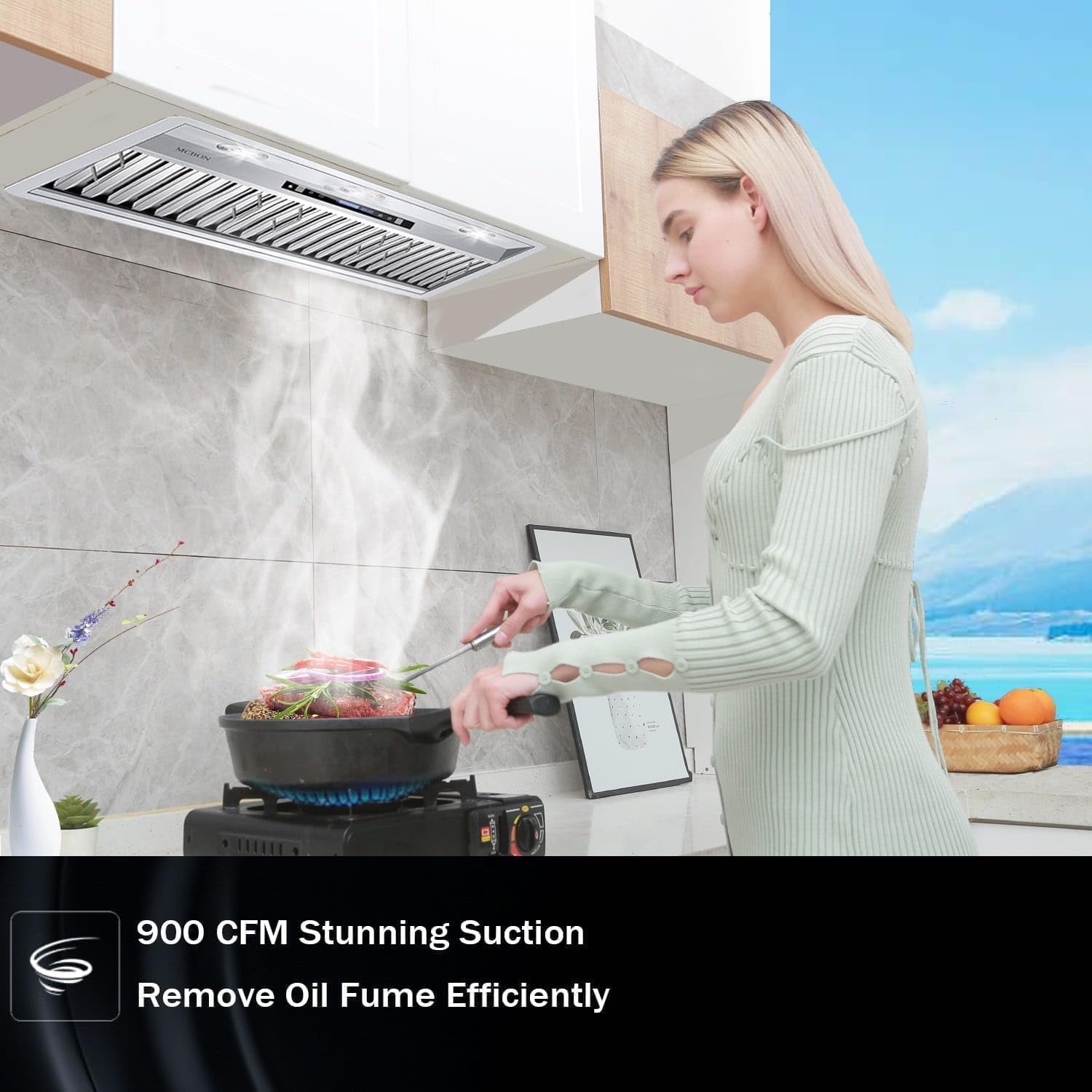 MCBON Range Hood Insert 42 Inch, 900 CFM Insert Range Hood, Touch Control Range Hood Insert, Remote & Gesture Sensing Vent Hood Insert, 4-Speed Hood Range Insert, Stainless Steel Range Hood, AE88-42