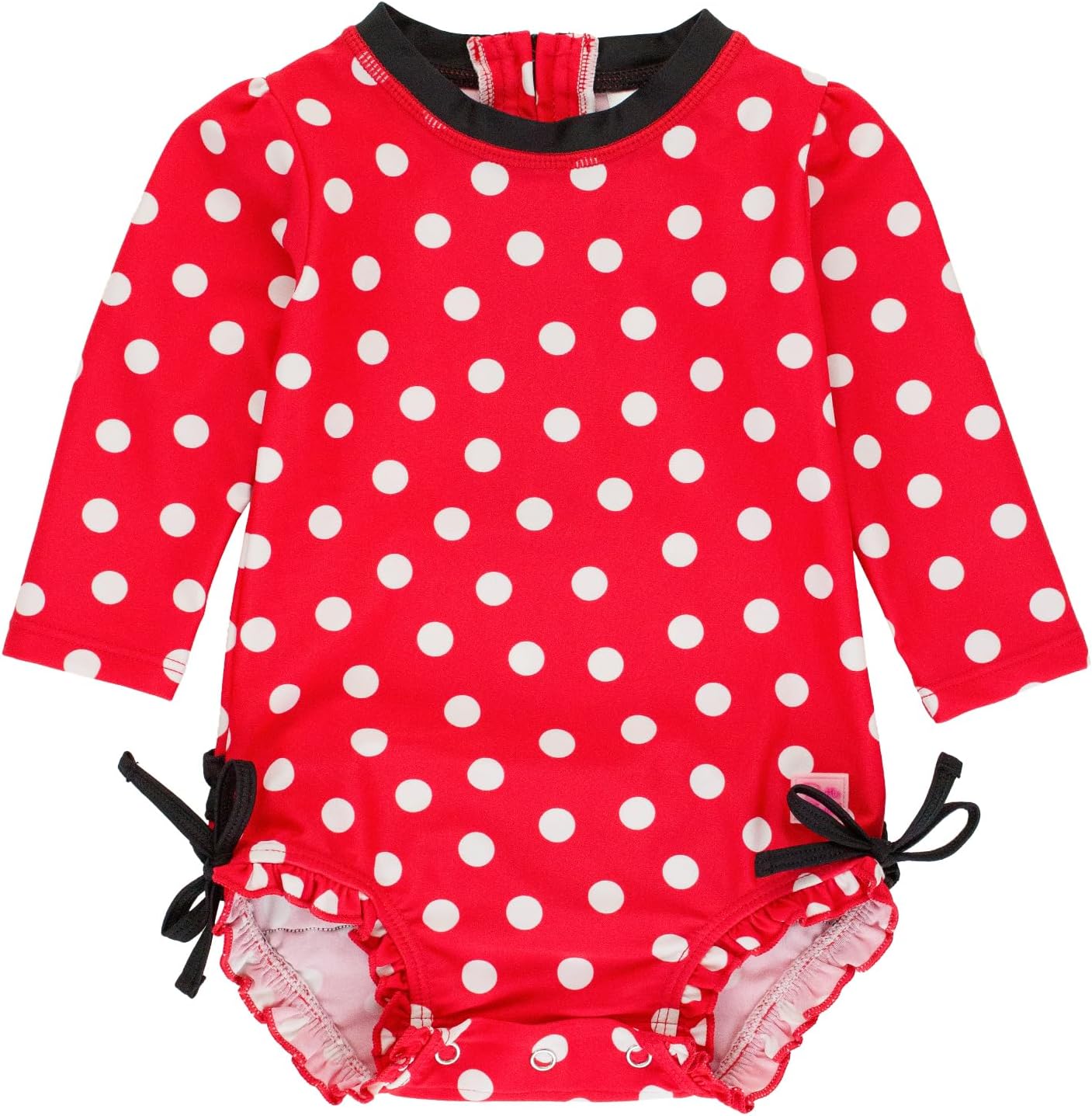 RuffleButts Baby Girl Polka Dot Rash Guard - UPF 50+ Swimsuit