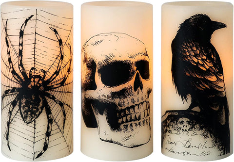 Eldnacele Skull Halloween Flameless Candles Battery Operated with 6H Timer
