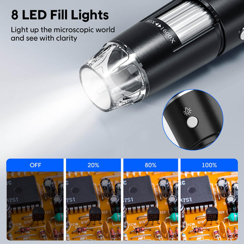 USB Digital Microscope, 50x-1600x Magnification Handheld, 1440P HD 8 LED Lights, Portable Microscope Compatible with iOS and Android Devices, 2MP Portable Microscope Camera for Adults, Kids