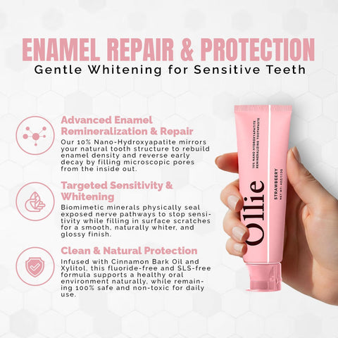 Ollie Fluoride Free 10% Nano Hydroxyapatite Toothpaste, Strawberry, 2 Pack