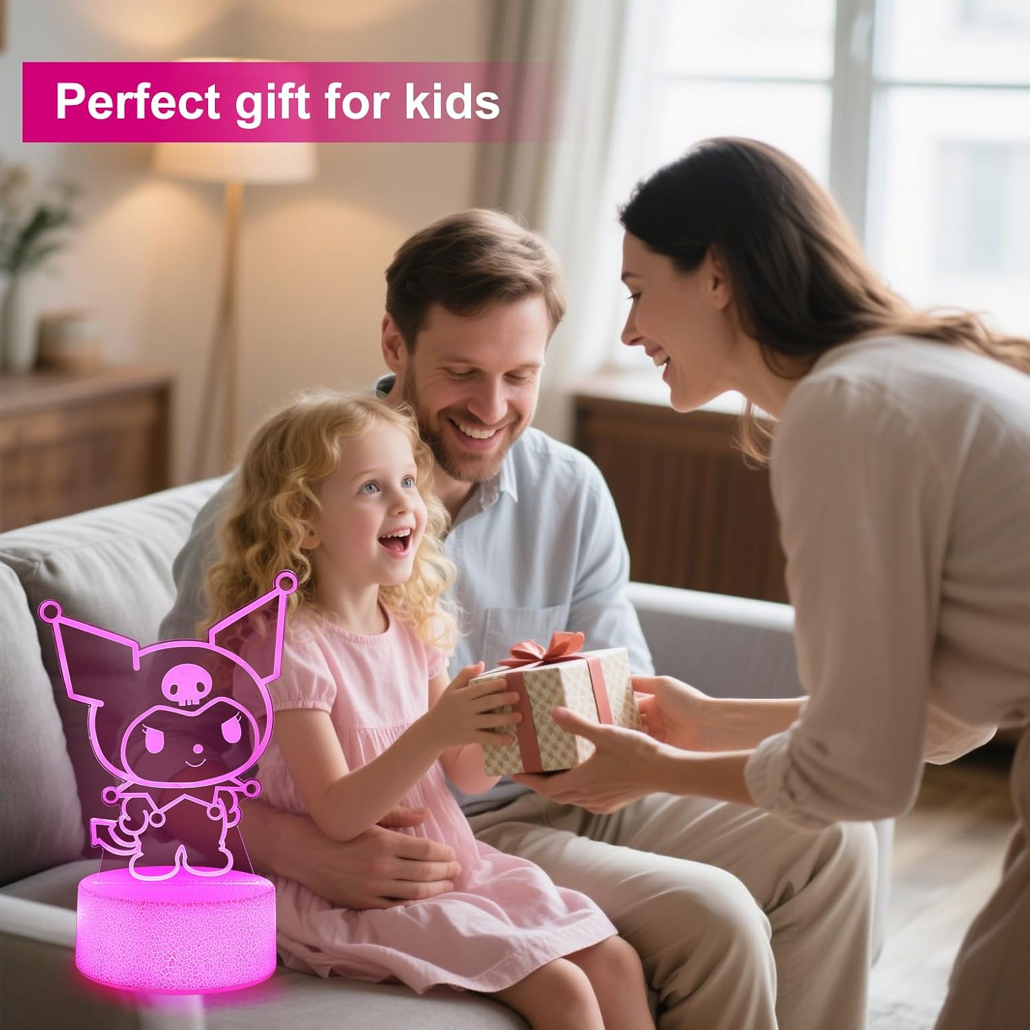 sunduck Pink Kawaii Night Light with Corded Control- Cute Dreamy Girls Room Decor, Perfect Birthday/Christmas Gift for Kids, Unique Holiday Present