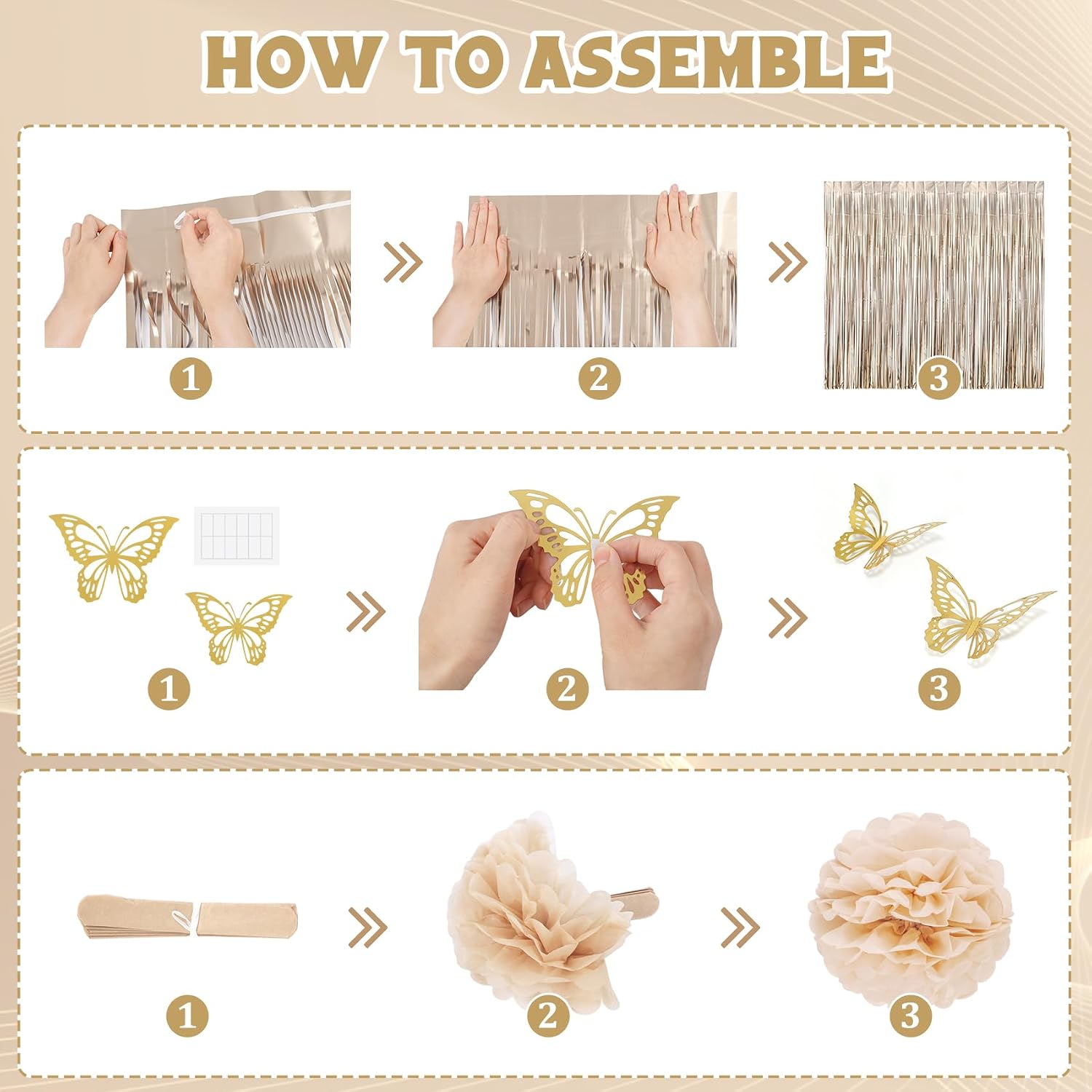 Neutral Birthday Decorations for Women Girls with Butterfly Stickers