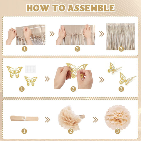 Neutral Birthday Decorations for Women Girls with Butterfly Stickers