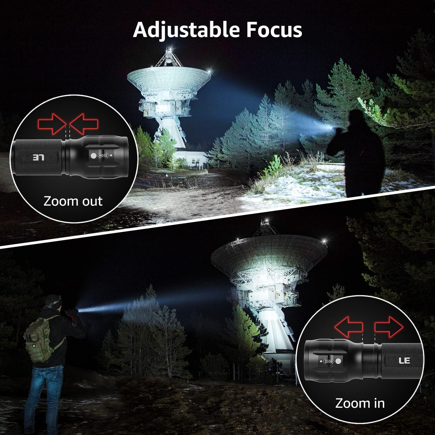 Lepro Lighting Ever LED Flashlight, High Lumens Waterproof Adjustable Focus