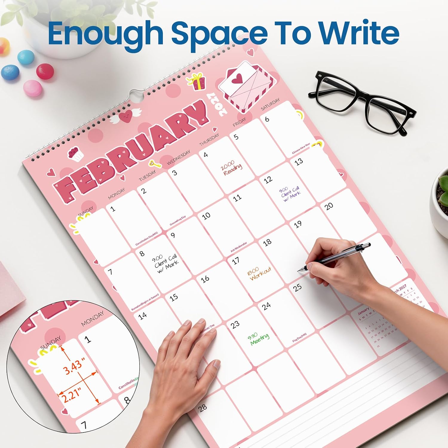 SUNEE 2027 Wall Calendar Extra Large 17"x27", 18 Month January Calendar (Ends March 2028),Vertical Monthly for Wall, Cute