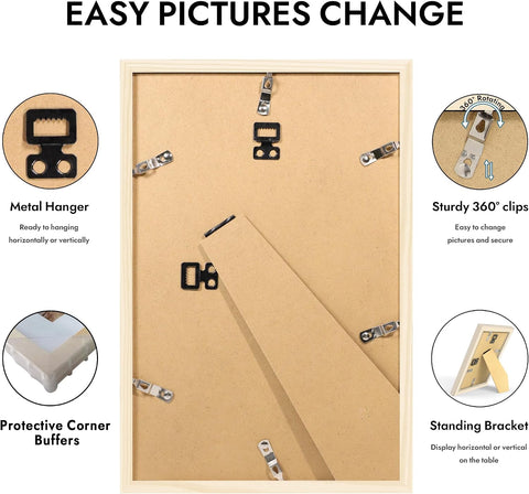 Hongkee 8x12 Picture Frame, 8 x 12 Solid Wood Frame with Real Glass