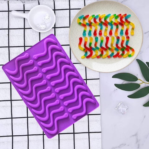 4Pcs Gummy Candy Molds - Silicone Gummy Worm Molds with 2Pcs Dropper,Non-stick and Bpa Free for Candy Chocolate Gummies Baking