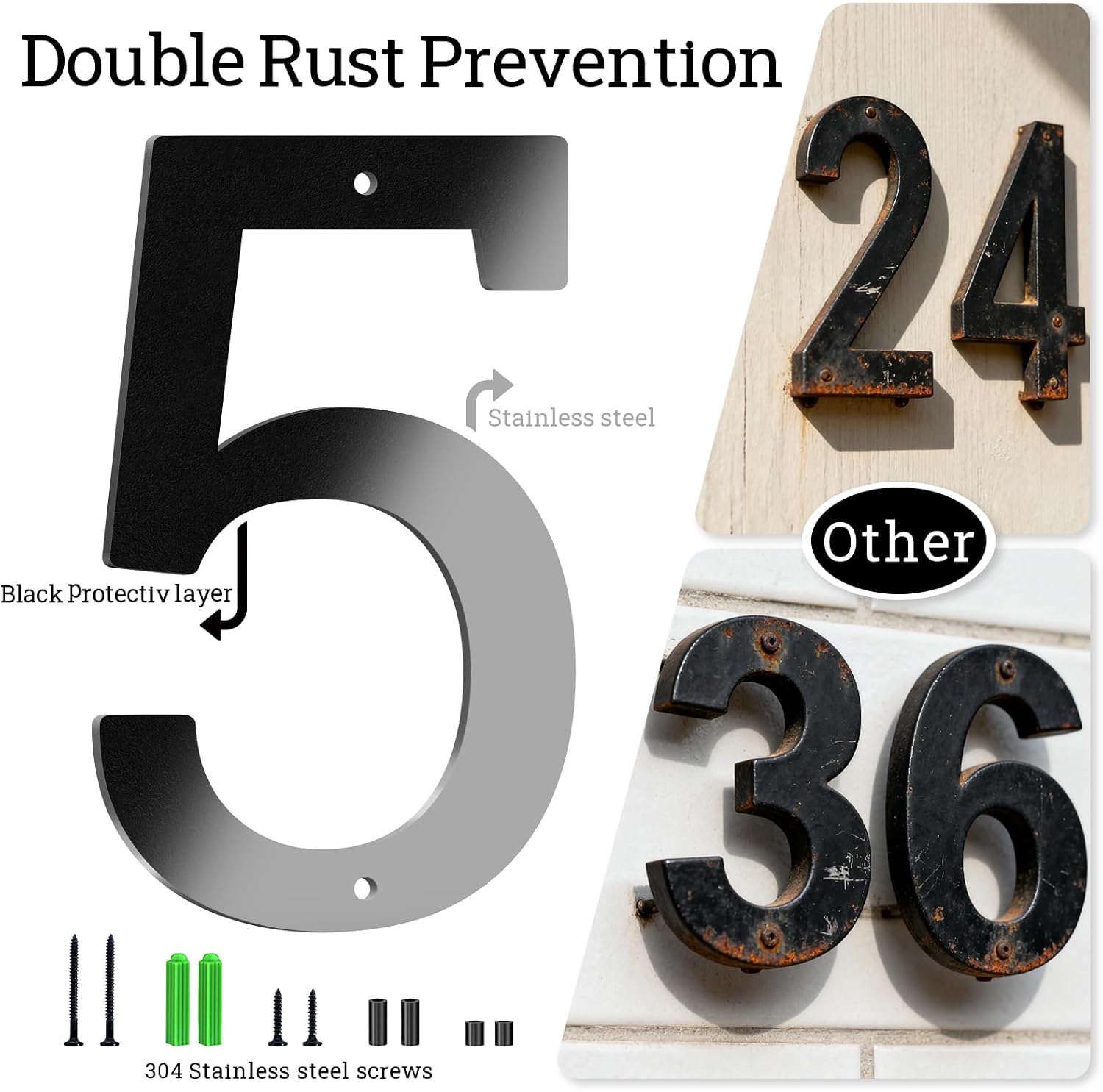 Custom 4PCS Stainless Steel Floating House Numbers, 2-36 IN Metal House Numbers for Outside, Black/White/Silver Custom Door Number for Street, Garden, Apartment, Office (7)