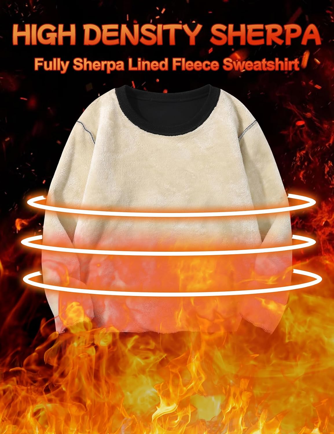 Flygo Men's Warm Sherpa Lined Crewneck Sweatshirts Fleece Heavyweight Pullover